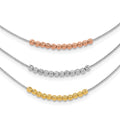 Sterling Silver Rhod-plated Diamond-cut Gold/Rose-tone 3 Strand Necklace, 18 x 34 mm