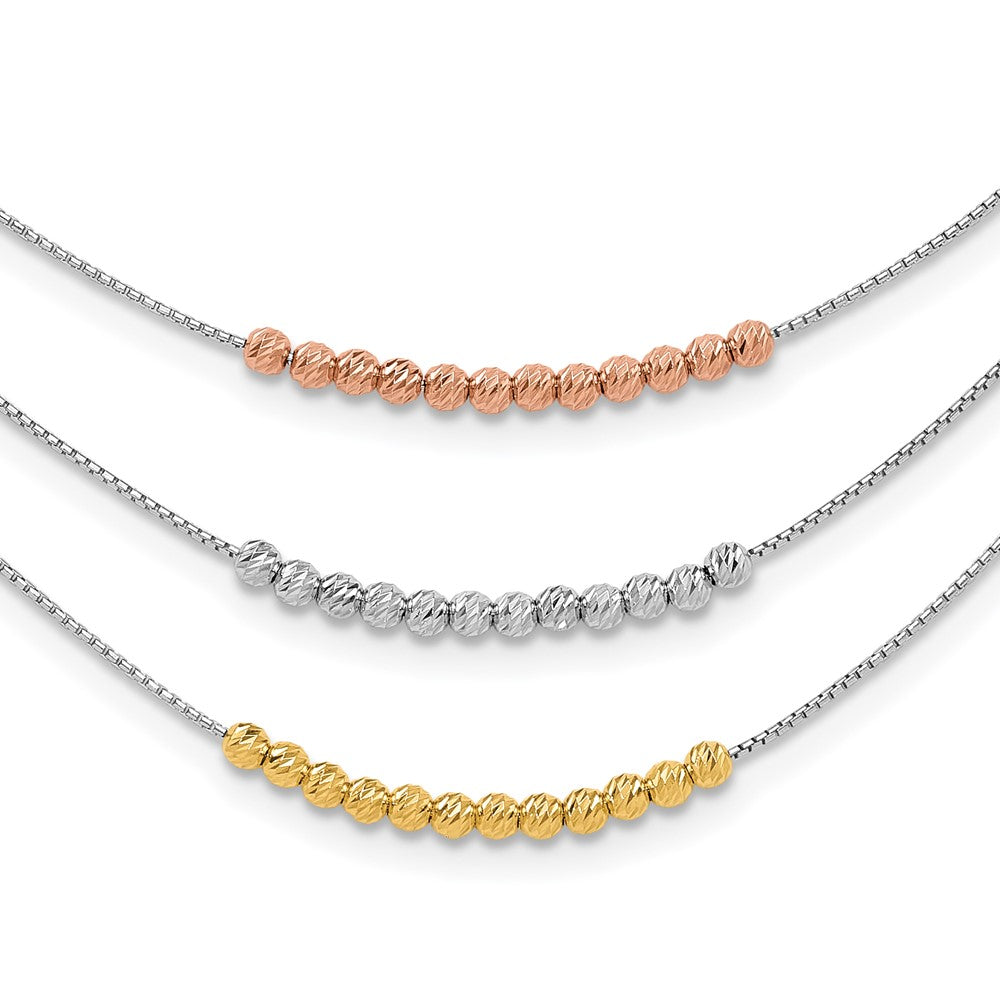 Sterling Silver Rhod-plated Diamond-cut Gold/Rose-tone 3 Strand Necklace, 18 x 34 mm