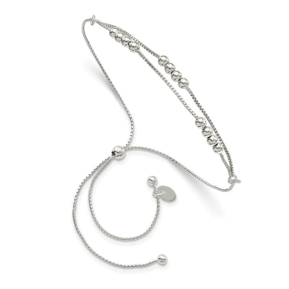 Sterling Silver Polished Beaded 2-Strand Adjustable Bracelet, 11 x 3 mm