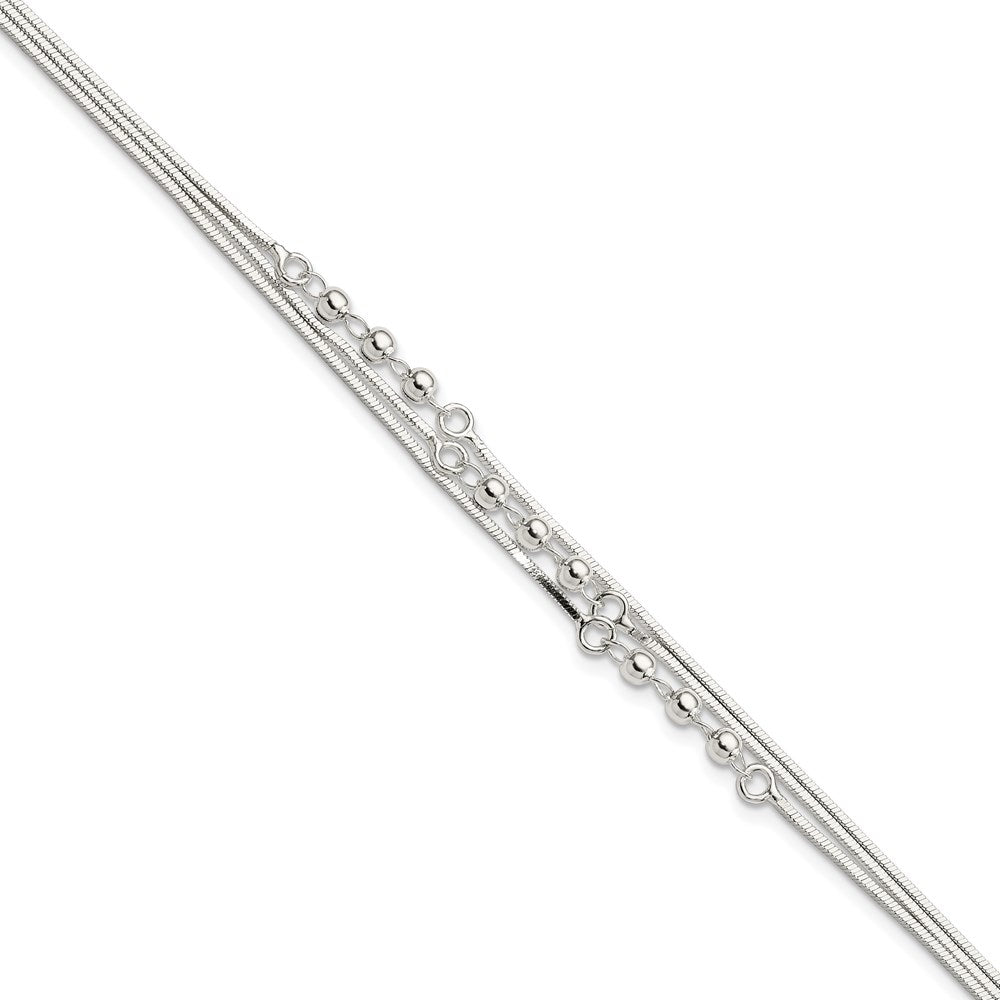 Sterling Silver Polished 3-Strand 7.5in Bracelet, 7.5 x 3.2 mm