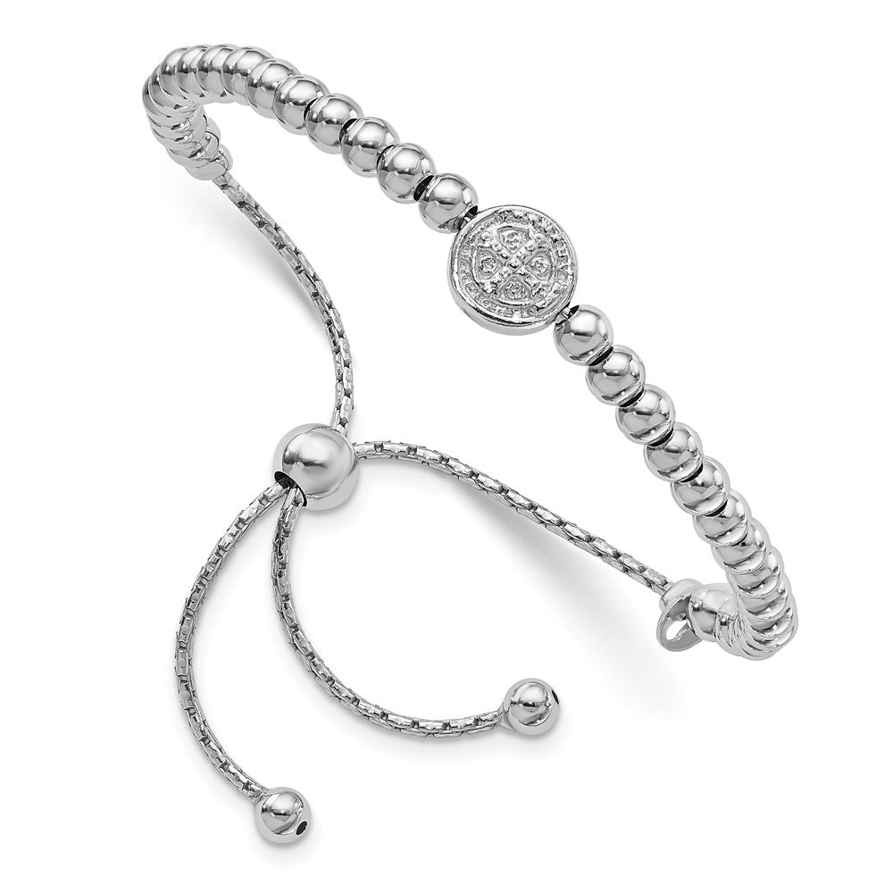 Sterling Silver RH-plated Beaded Saint Medal 5in to 8.25in Bracelet, 9 x 3.9 mm