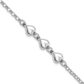 Sterling Silver Rhodium Plated Polished Triple Heart Charm Bracelet, 7 x 3.5 mm