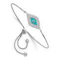 Sterling Silver Rhodium-plated CZ Blue Enamel Eye Adjustable Bracelet, 7.5 x 26 mm