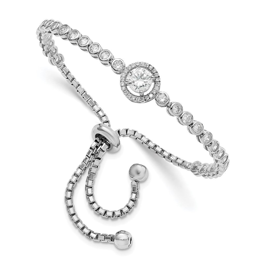 Sterling Silver Rhodium-plated CZ Adjustable Bracelet, 10 mm