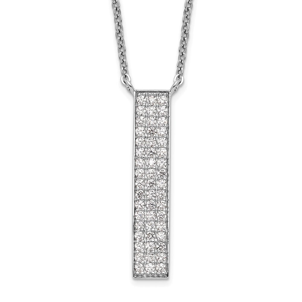 Sterling Silver Rhodium-plated CZ Dangle Bar Necklace, 18 x 6.85 mm