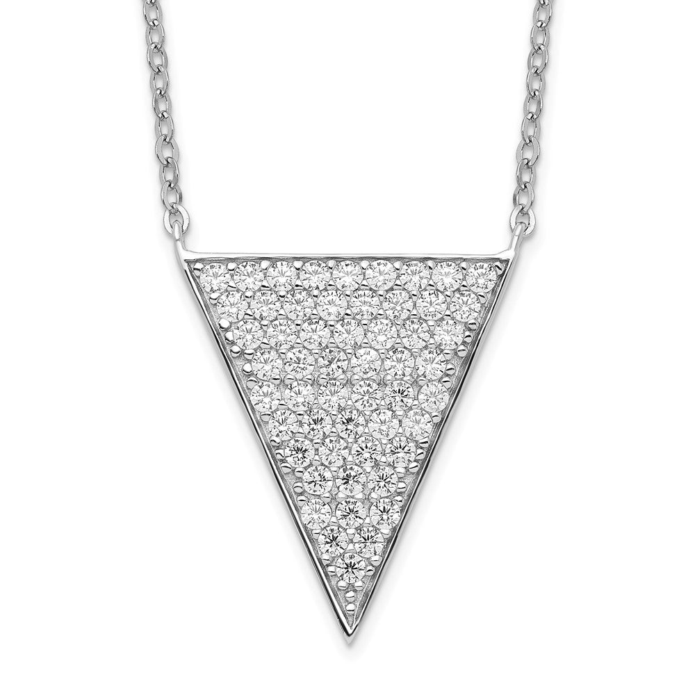 Sterling Silver Rhodium-plated CZ Triangle Dangle Necklace, 18 x 18.5 mm