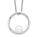 Sterling Silver Rhodium-plated 7-8mm White Round Freshwater Cultured Pearl 18 inch Necklace, 18 mm