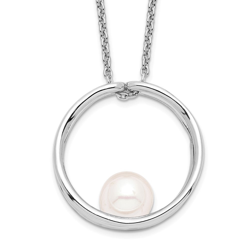 Sterling Silver Rhodium-plated 7-8mm White Round Freshwater Cultured Pearl 18 inch Necklace, 18 mm