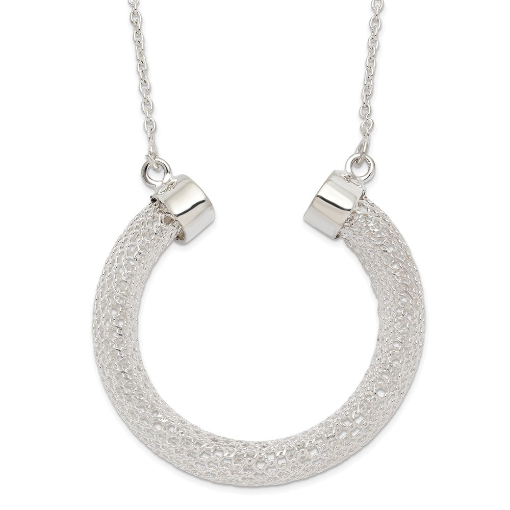 Sterling Silver Polished Mesh Hoop Necklace, 16.5 mm