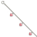 Sterling Silver Rhod-pltd Childs Enamel Hearts 5.5in w/.5in ext Bracelet, 6 x 10 mm