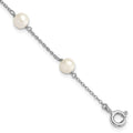 Sterling Silver Rhodium-plated 5-5.5mm White Semi-Round Freshwater Cultured Pearl 3-Station Children's 4 inch Bracelet, 4 mm