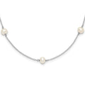 Sterling Silver Rhodium-plated 5-5.5mm White Semi-Round Freshwater Cultured Pearl 5-Station Children's 12 inch Necklace, 12 mm