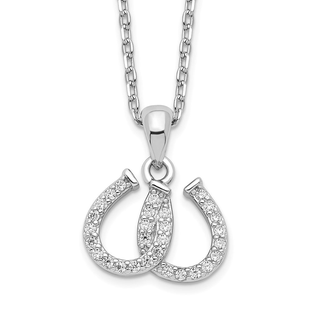 Sterling Silver Rhodium-plated CZ Double Horseshoe Necklace, 15.5 x 12.75 mm
