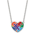 Sterling Silver Rhod-plated Enameled Autism Heart Necklace, 18 x 1.95 mm