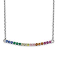 Prizma Sterling Silver Rhodium-plated 18 inch Colorful CZ Curved Bar Necklace, 18 x 39.9 mm