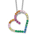 Prizma Sterling Silver Rhodium-plated 18 inch with 1 inch extender Fancy Lobster Clasp Colorful CZ Open Heart Necklace, 18 x 23 mm