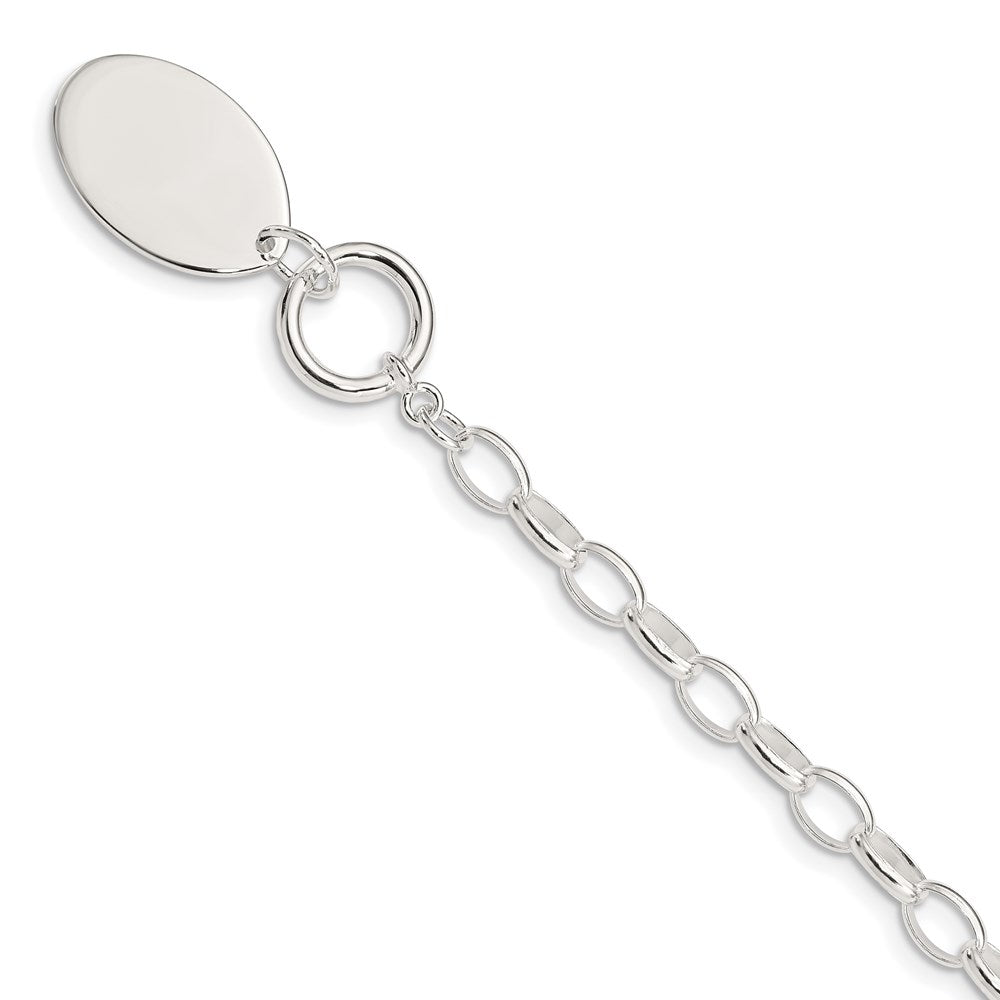 Sterling Silver Rhodium-plated Fancy Oval Disc Bracelet, 7 x 21 mm