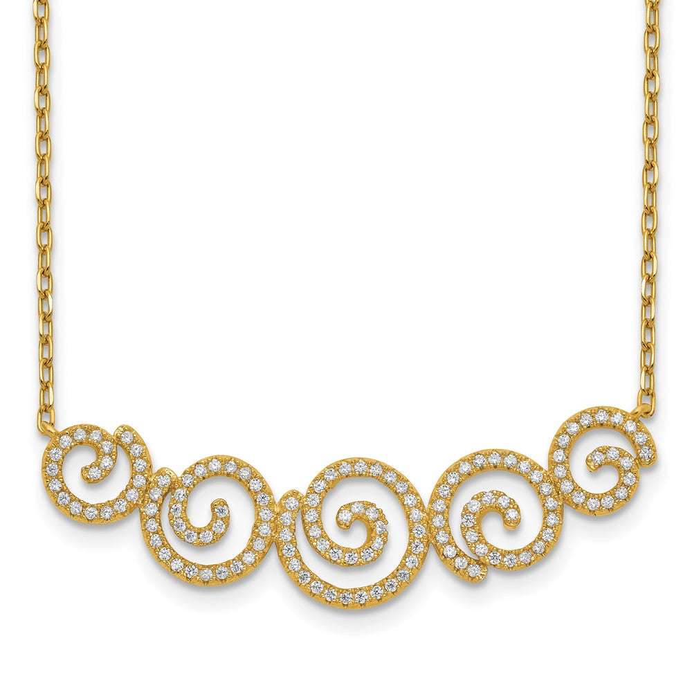 Sterling Shimmer Sterling Silver Gold-tone Flash gold-plated 133 Stone CZ Swirls Necklace with 2 inch extender, 18 x 1.5 mm