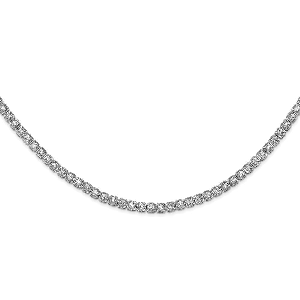 Sterling Shimmer Sterling Silver Rhodium-plated 17 inch 80 Stone CZ Riviera Necklace, 17 x 5.3 mm