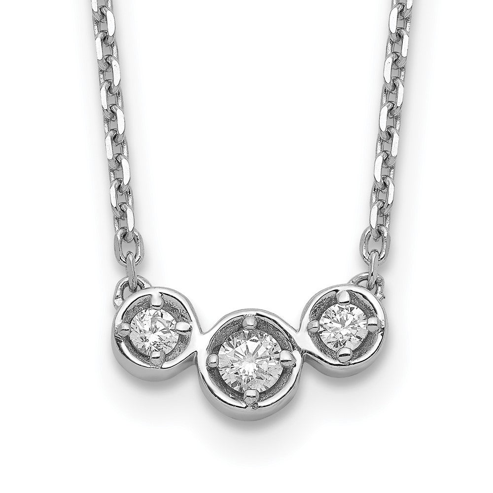 Sterling Shimmer Sterling Silver Rhodium-plated 16 inch 3 Stone CZ Necklace with 2 inch extender, 18 x 1 mm