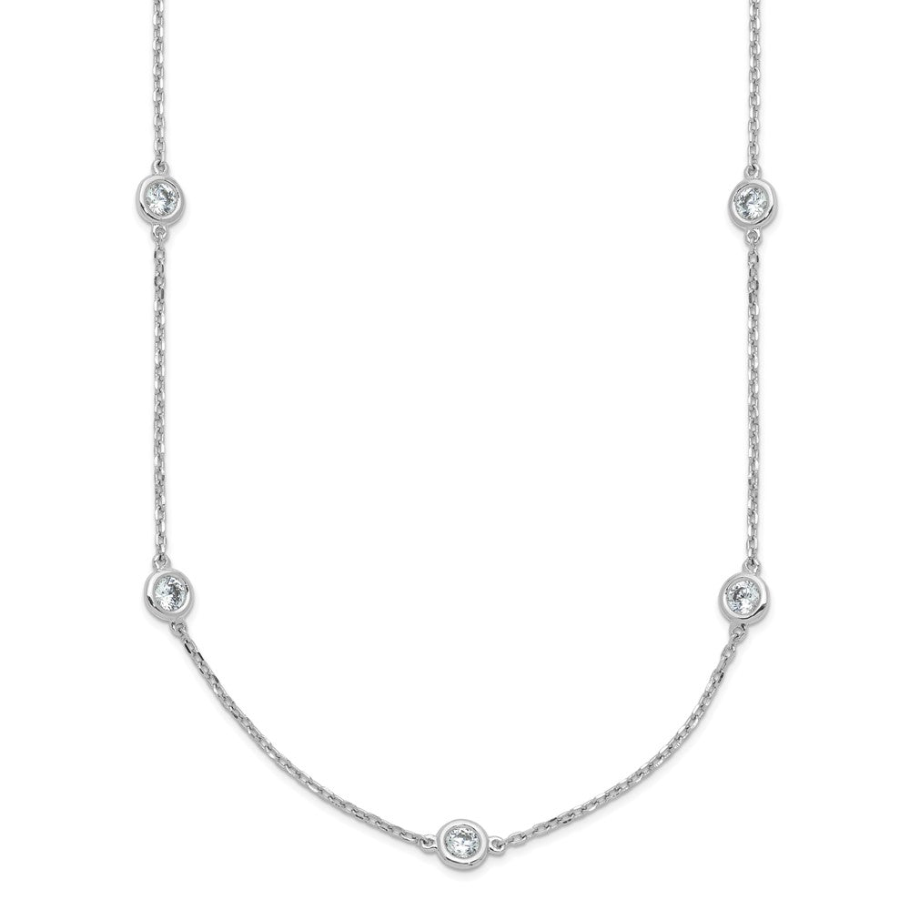 Sterling Shimmer Sterling Silver Rhodium-plated 3mm CZ 15 Stone 15 Station 24 inch Necklace, 24 x 1.25 mm
