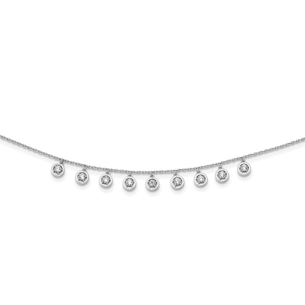 Sterling Shimmer Sterling Silver Rhodium-plated 18 inch 11 Stone 11 Station CZ Necklace, 18 x 1.2 mm