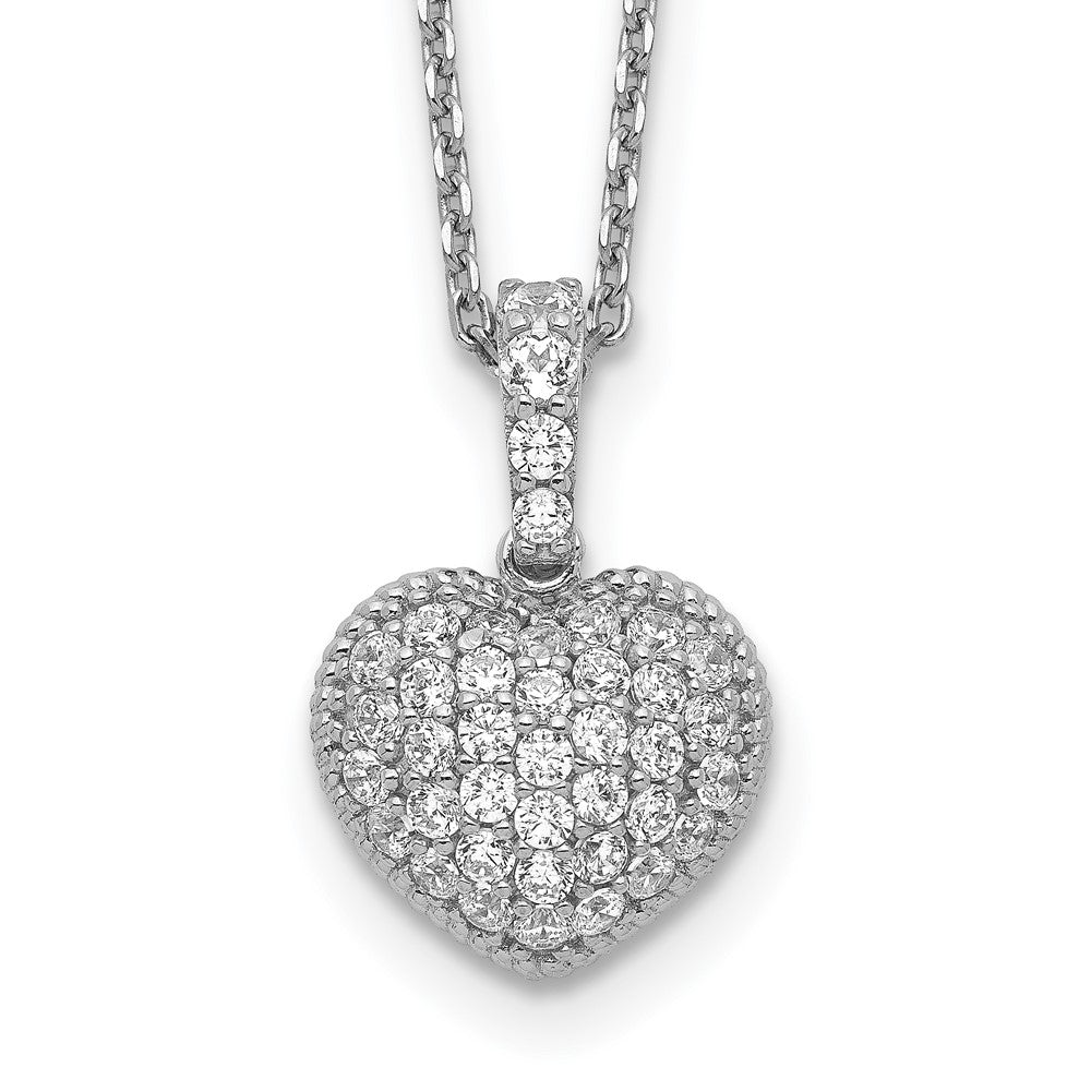 Sterling Shimmer Sterling Silver Rhodium-plated 16 inch 40 Stone Heart CZ Necklace with 2 inch extender, 18 x 1 mm