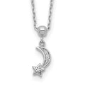 Sterling Shimmer Sterling Silver Rhodium-plated 4 Stone 16 inch Moon and Star CZ Necklace with 2 inch extender, 18 x 1 mm