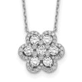 Sterling Shimmer Sterling Silver Rhodium-plated 15.75 inch 55 Stone Flower CZ Necklace with 2 inch extender, 17.75 x 0.8 mm