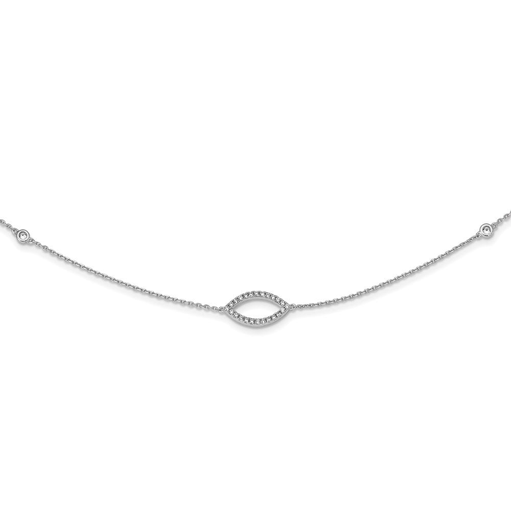 Sterling Shimmer Sterling Silver Rhodium-plated 18 inch 76 Stone 7 Station CZ Necklace, 18 x 0.8 mm