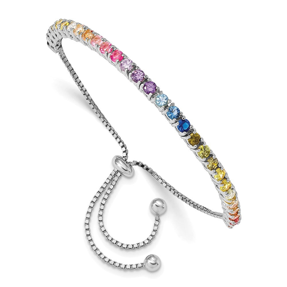 Prizma Sterling Silver Rhodium-plated 3mm Colorful CZ Adjustable Bolo Bracelet, 3.35 mm