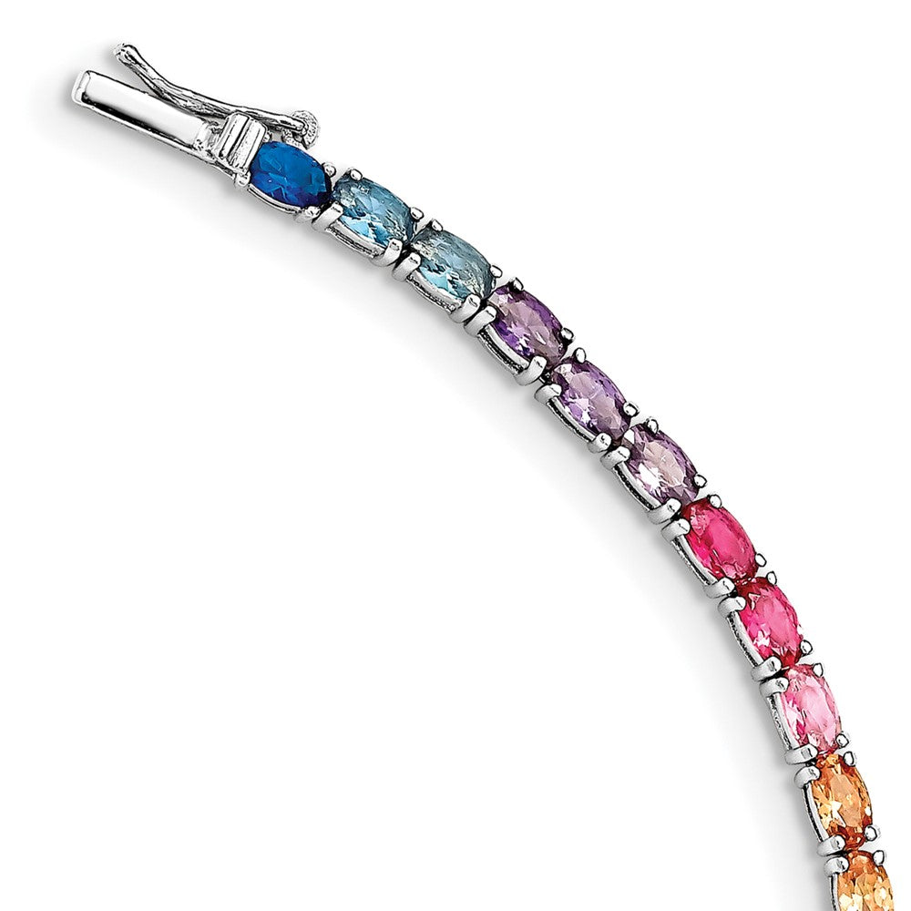 Prizma Sterling Silver Rhodium-plated 7.5 inch Oval Colorful CZ Tennis Bracelet, 7.5 x 3.26 mm