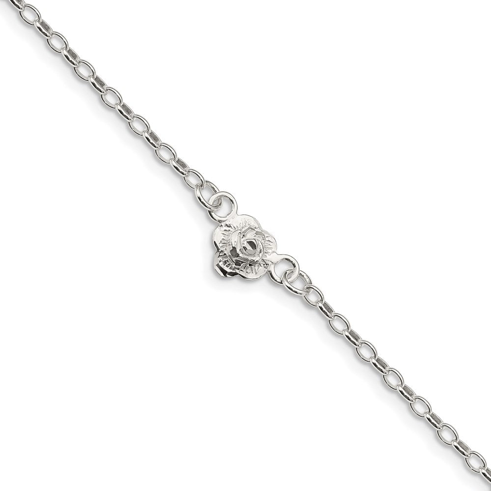Sterling Silver Flower Charm Anklet, 9 x 2 mm