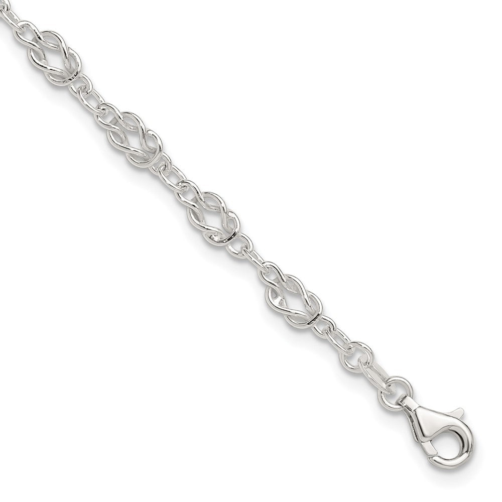 Sterling Silver 10inch Solid Polished Fancy Knot-Link Anklet, 10 x 6 mm