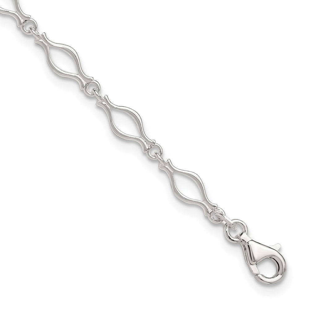 Sterling Silver 9inch Solid Polished Fancy Link Anklet, 9 x 6 mm