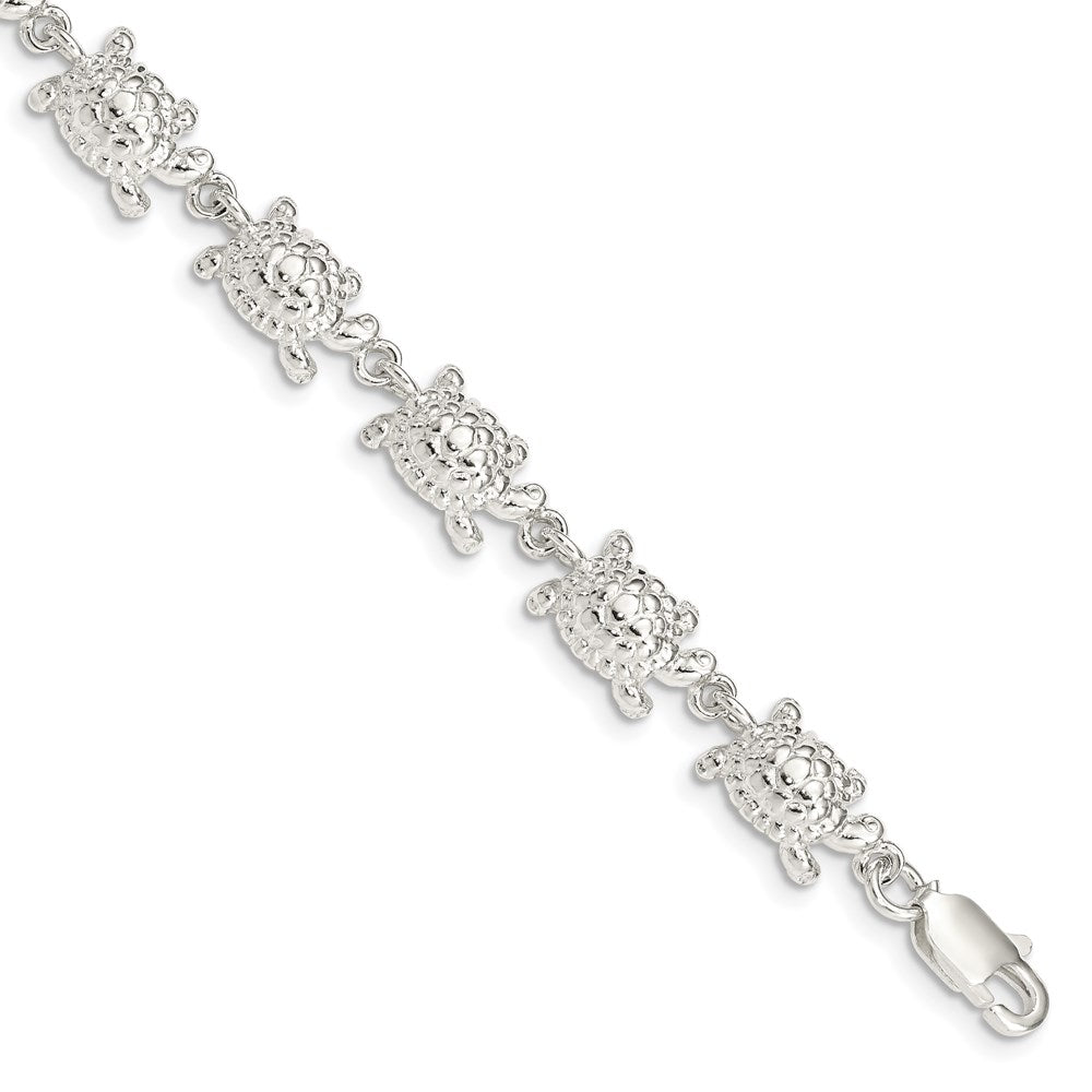 Sterling Silver Turtles Bracelet, 7 x 8 mm