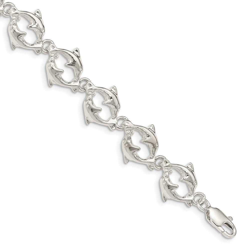 Sterling Silver Dolphins Bracelet, 7 x 13 mm