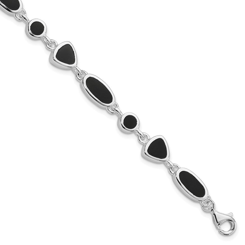 Sterling Silver Rhodium-plated Onyx Bracelet, 8 x 8.5 mm