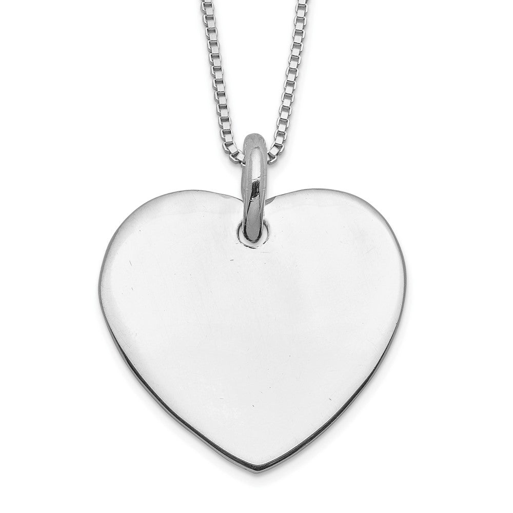 Sterling Silver Engraveable Heart on Box Chain 18 inch Necklace, 18 x 25 mm