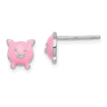 Sterling Silver Madi K Rhodium-plated Polished Pink Enameled Pig Children's Post Earrings, 7 x 7 mm