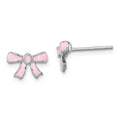 Sterling Silver Madi K Rhodium-plated Pink Enamel Bow Children's Post Earrings, 7 x 11 mm