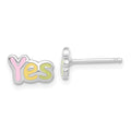Sterling Silver Madi K Enameled YES Post Earrings, 6 x 9.25 mm
