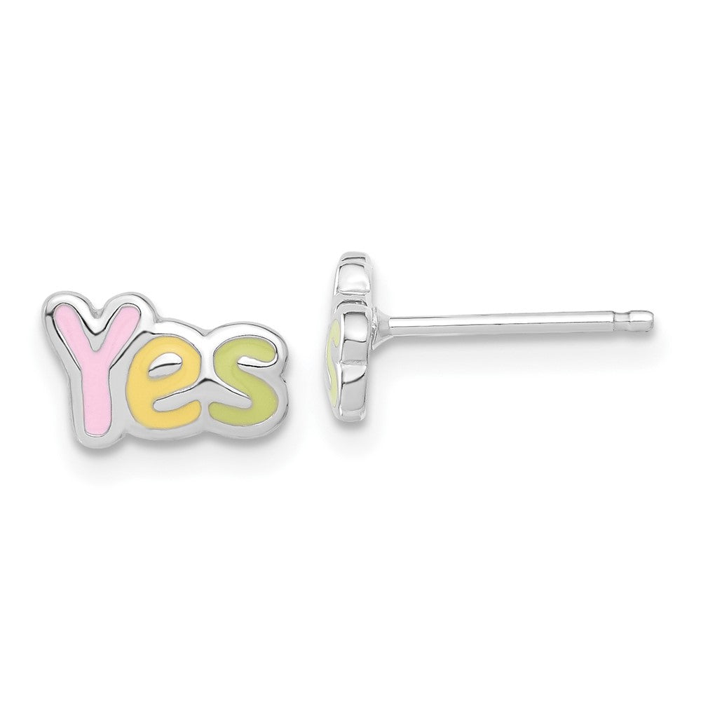 Sterling Silver Madi K Enameled YES Post Earrings, 6 x 9.25 mm