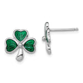 Sterling Silver Madi K Rhodium-plated Polished Green Enameled Shamrock Children's Post Earrings, 12 x 13 mm