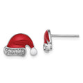 Sterling Silver Madi K Rhodium-plated Polished Red & White Enameled & Crystal Santa Hat Children's Post Earrings, 9 x 13 mm