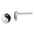 Sterling Silver Madi K Rhodium-plated Polished Black & White Enameled Yin Yang Children's Post Earrings, 7 x 7 mm