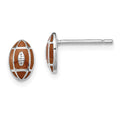 Sterling Silver Madi K Rhodium-plated Polished Brown Enameled Football Children's Post Earrings, 8 x 5 mm
