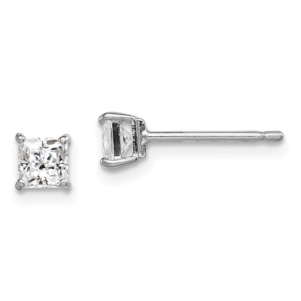 Sterling Silver Madi K Rhodium-plated Polished 4mm Square CZ Children's Stud Earrings, 4 x 4 mm