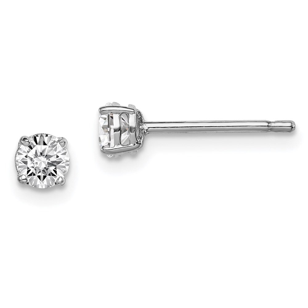 Sterling Silver Madi K Rhodium-plated 4mm Round CZ Children's Stud Earrings, 4 x 4 mm