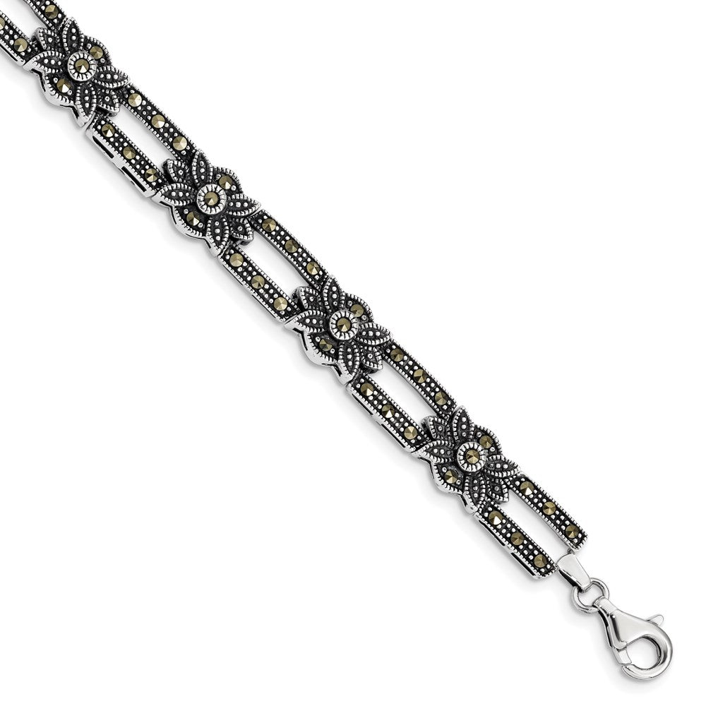 Sterling Silver Rhodium-plated Marcasite Bracelet, 7.5 mm